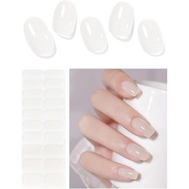 Semi Cured Gel Nail Strips (Jelly White), 20 Pcs Gel Nail Wraps, Stickers, UV Light Required, Salon Quality, Long Lasting