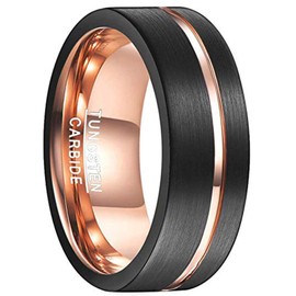 Vakki 8 mm rings for men, black, rose gold, tungsten ring, black matt, men's rings, tungsten carbide, size 48-76 (15.3-24.2), Tungsten Carbide Wood Tungsten Carbide Wood opal