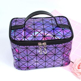 Magik Holographic Portable Travel Cosmetic Makeup Bag PU Handy Toiletry Waterproof (7.56 x 5.12 x 4.84 in, Purple)