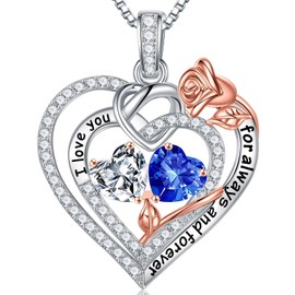 TINGN Birthday Gifts for Mum Jewellery, 925 Sterling Silver Mothers Day Christmas Gifts for Women Anniversary Valentines Gifts for Her Mum April September Birthstone Necklace Topaz Sapphire Jewellery