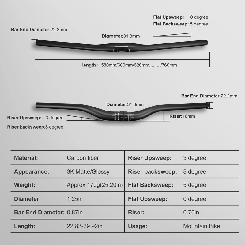 Alfa Pasca 31.8 Mountain Bike Handlebar 620/640/660/680/700/720/740/760mm Carbon Fiber MTB