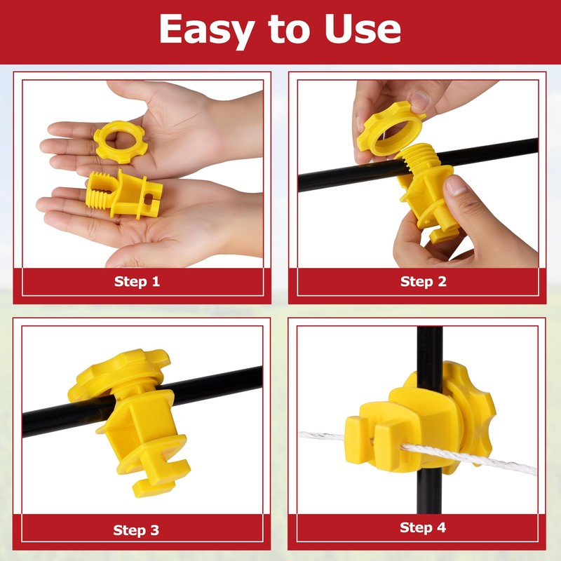 BEIYI 25 Pcs Yellow Rod Post Insulator, Electric Fence Insulators