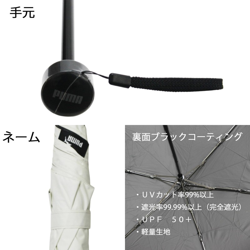Puma PBP81MN60 Unisex Windproof Black Coating Mini Folding Umbrella, 23.6