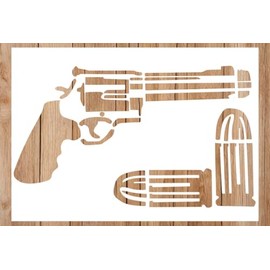 Gun and Bullets Stencil | Western Revolver Gun Stencils for Painting on Wood, Glass, Wall, Rock, Walls, Glassware, Canvas - Gun Stencil Template (7x11)