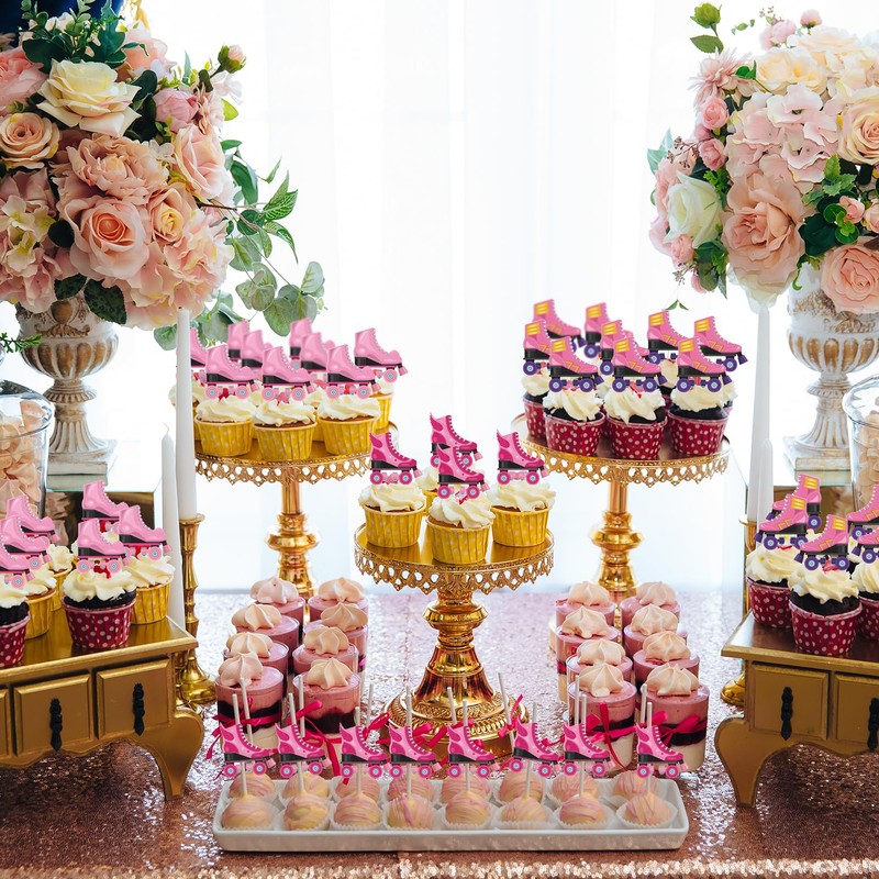 Pink Roller Skating Cupcake Toppers