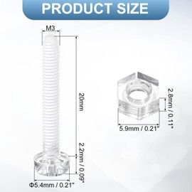 uxcell 100 Sets Clear Acrylic Screws and Nuts Kit, M3 x 20mm PC Transparent Round Head Phillips Bolts with Hex Nuts, Bolts and Nuts Kit for Machine Electronic Equipment DIY Crafts