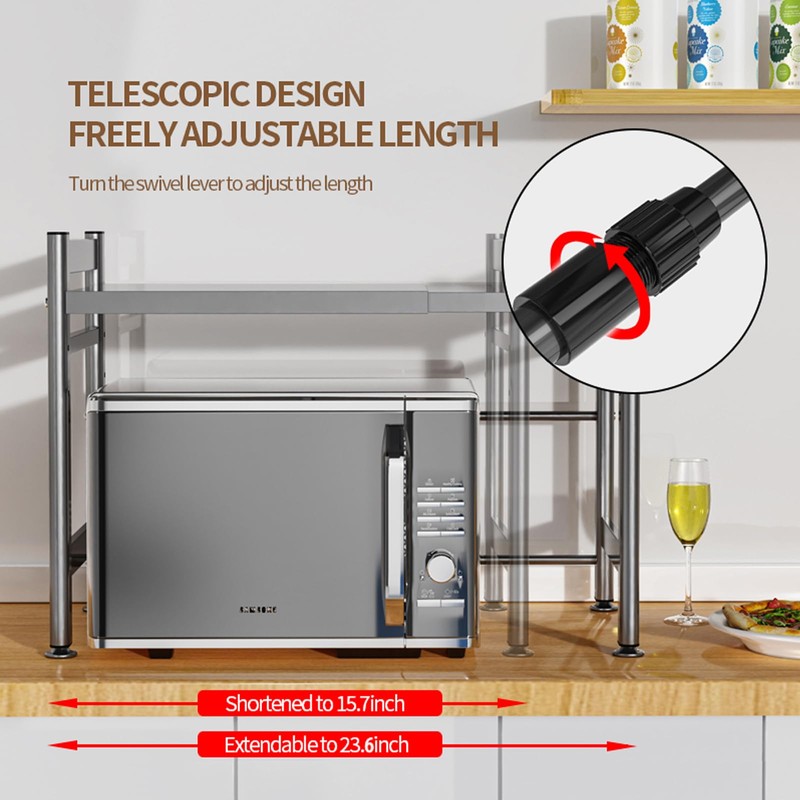 Expandable Microwave Oven Rack, Double Layer Carbon Steel Adjustable Microwave
