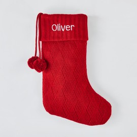 THINGS REMEMBERED Basket-Weave Knit Stocking in Red (Free Customization), Luxury Christmas Stocking with Embroidered Name