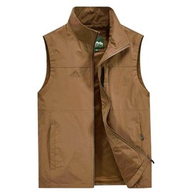Gihuo Men's Fishing Vest Utility Vest Casual Outdoor Quick Dry Safari Travel Golf Vest Work Vest (Khaki-M)