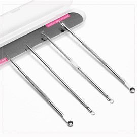 Blackhead remover double head Pimple Extractor Kit Acne Needle Nose Facial Cleaning Tool Stainless Steel beauty kit 4pcs, silver