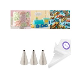 #5 Piping Tip and Bag Set – 3 Round Decorating Tips & 20 Disposable 8" Bags for Dots, Bead Borders, Writing & Designs