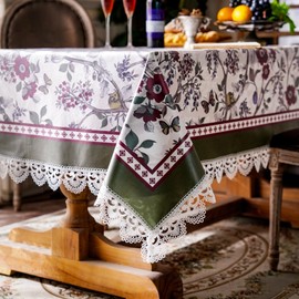 ARTABLE Tablecloth Waterproof Oilproof Vintage Lace Floral Classic French Country Printed Table Cover Farmhouse Decoration Home Kitchen Indoor Outdoor Dining (Green, 84" x 60" (Rectangular))