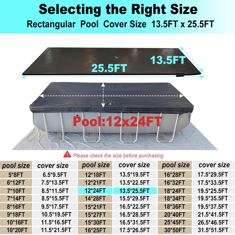SIHAIAN 12x24Ft Rectangular Pool Cover with Side Storage for Oval
