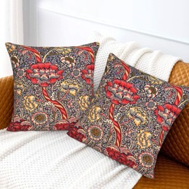 Dripglw Set of 2 William Wandle Morris Throw Pillow Covers 18x18 Inch Aesthetic Pillow for Bedroom Velvet Decorative Pillowcase Home Decor Living Room Cushion Case for Bed Sofa Couch