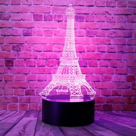 Eiffel Tower 3D LED Visual Acrylic Night Light with Remote 7 Colors Change Dimmable USB Powered Bedroom Decoration Table Lamp Birthday Christmas Paris Fashion Style Gift for Child Baby Kids