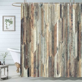 Coveimes Rustic Wood Plank Shower Curtain for Bathroom, Old Wooden Board Barn Wood Country Farmhouse Bath Curtain, Waterproof Fabric Bathroom Accessories Set with Hooks, 72 x 72 inch
