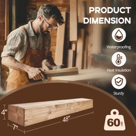 LXWZHK Fireplace Mantel Shelf, 48" Wooden Floating Shelf for Over Fireplace, Wall-Mounted Mantel Shelves, Decorative Mantels, Rustic Floating Mantels Shelves, Oak Color