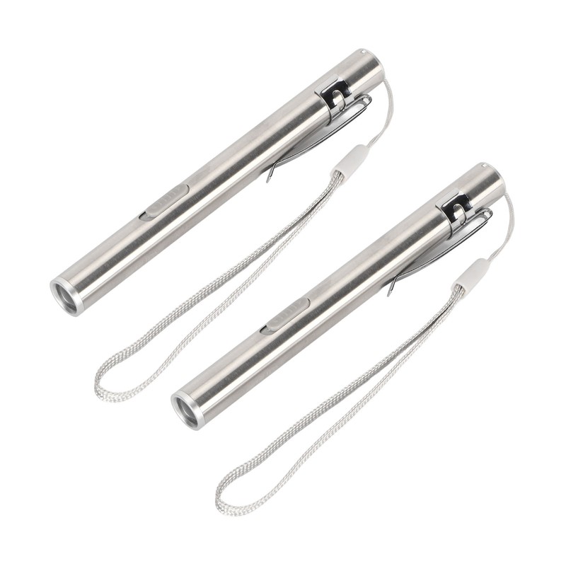 2Pcs Mini Flashlight Pocket Clip Stainless Steel ABS Rechargeable 600mAh
