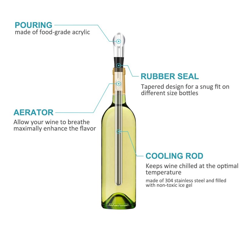 Wine Chiller, 3-in-1 Stainless Steel Wine Bottle Cooler Stick -