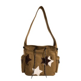 Cute Star Messenger Bag, Y2k Crossbody Bag, Kawaii Purse Canvas Crossbody, Aesthetic Shouder Bag For Women, A-brown, One Size