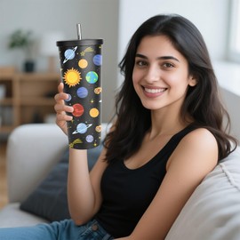 WWHSAI Space Planet Tumbler 24oz, Travel Stainless Steel Tumbler Keeps Drinks Cold & Hot, Double Wall Vacuum Insulated Coffee Cup, Christmas Birthday Gifts for Boys Girls Adults Kids, Black Planet