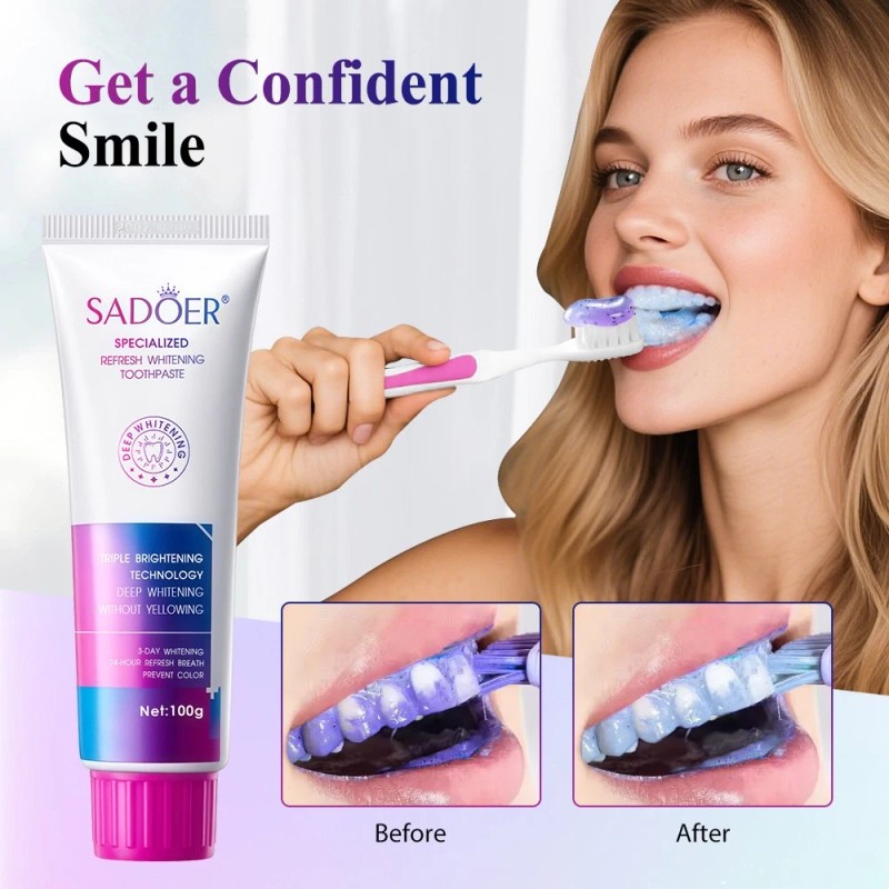 SADOER Triple Whitening Toothpaste, Deep Cleaning Remove Plaque Stains Tartar