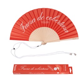 Fisura Original Fuera de Cobertura Wooden Fan Stylish Colourful Accessory Portable Red Handheld Fan with Hanger 42.5 x 23 cm