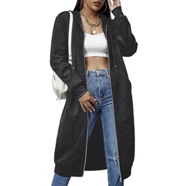 Zeagoo Womens Zip Up Hoodies Long Sleeve Fall Hooded Lightweight Tunic Sweatshirt Oversize Fleece Jacket With Pockets Dark Grey