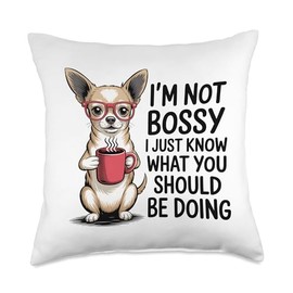Bossy Chihuahua Coffee Lover Funny Dog Sarcastic Attitude Throw Pillow