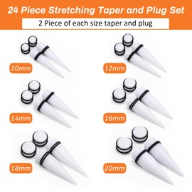 Zhichengbosi Big Ear Gauges Kit 24 Pieces Acrylic Tapers and Plugs Double O-Rings Stretching Set(White)