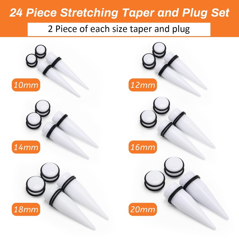 Zhichengbosi Big Ear Gauges Kit 24 Pieces Acrylic Tapers and