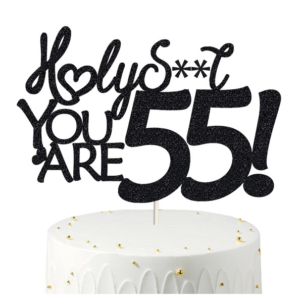 55 decoraciones para tartas de cumpleaños, purpurina negra, divertida decoración para tartas de 55 años para hombres, decoración para tartas de 55 cumpleaños para mujeres, decoración para tartas de 55 cumpleaños