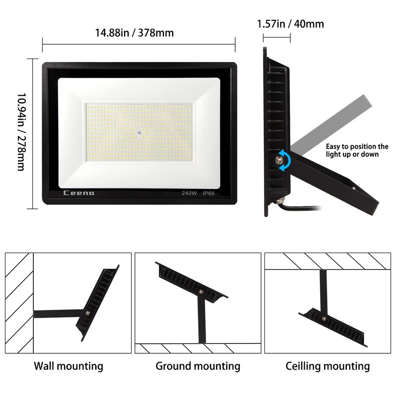 Ceena 2 Pack 240W Plug in LED Flood Light Outdoor,