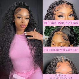 BVLBVL 20 Inch 13x6 Deep Wave Lace Front Wigs Human Hair 200 Density HD Lace Frontal Curly Wig Pre Plucked Wet and Wavy 12A Curly Human Hair Wig