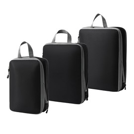 Travel Compression Bag, Travel Pouch, Compression Bag, Set of 3, Travel Set, Clothes Travel Compression, Storage Pouch, Zipper Compression, Clothes Space, 60% Saving, Lightweight, Business Trip, Travel (Black)