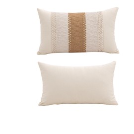 1758studio Decorative Throw Pillow Covers, Boho Beige Throw Lumbar Pillow Covers (Beige and Brown Striped 1PC)