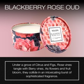Voluspa BlackBerry Rose Oud, 2 Wick Tin Candle, 8 oz, 25 Hour Burn Time, Coconut Wax for Clean Burning, Handcrafted in The USA