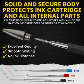 BASTION® Luxury Carbon Fiber Bolt Action Pen with Stainless Steel Core, 5.25" Fine Tip Durable Professional Ballpoint Pen, Retractable Bolt Action Ink Refillable Pen - Black Stainless Steel