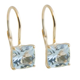 Cushion Cut Blue Topaz Gold-Plated 925 Sterling Silver Earrings