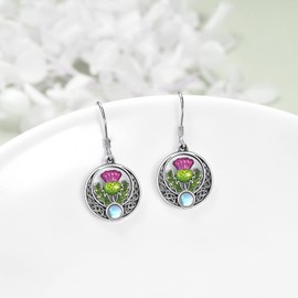 DAYLINLOVE Scottish Thistle Earring 925 Sterling Silver Scottish Celtic Knot Earring Scottish Thistle Jewellery for Women, Sterling Silver, No Gemstone