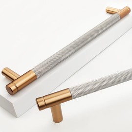 Gutuwellea 2 Pack 7 1/2 Inch 192 mm Bronze and Nickel Cabinet Handles Cabinet Pulls Aluminum Handles Knurled Drawer Pulls Oxidation Finish with Diamond Pattern 8.6" Length (7.5" Hole Center)