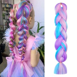 Aomig Braiding Hair Extensions, 1Pc 4 Tone Colorful Braid Hair Extension, Jumbo Braids Hair Extension Synthetic Wig, Fashion Synthetic Braid Hair Extensions for Braiding Twist Braids Hair for Women