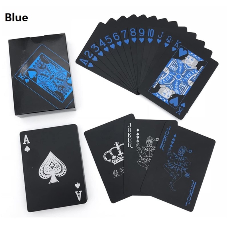 WANGCL 2 Set Waterproof Poker Cards, PVC Black and Blue