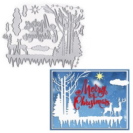 Estivaux Christmas Trees Elk Die Cuts for Card Making, Xmas Forest Deer Background Cutting Dies Merry Christmas Words Dies Stencils Embossing Template for Scrapbooking DIY Cards Album Crafts Supplies
