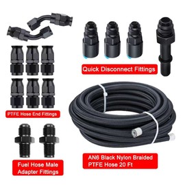6AN 3/8" LS Swap EFI Fuel Injection Hose Line Fitting Kit, Nylon Braided PTFE Fuel Hose 25Ft and 58 PSI Fuel Filter Regulator Return Fuel Rail Adpater