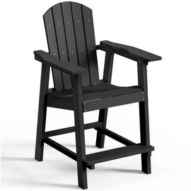 DWVO 25" Tall Adirondack Chair, Poly Bar Height Balcony Chairs, Weather Resistant Outdoor Barstool Lifeguard Chair for Deck Pool Patio and Porch, Black