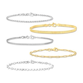 Ross-Simons Italian Sterling Silver and 18kt Gold Over Sterling Jewelry Set: 5 Chain Bracelets. 8 inches