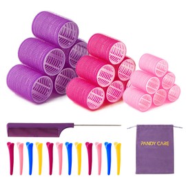 Hair Roller Set 32 PCS, PandyCare Hair Rollers For Long Hair & Short Hair - No Heat, Hair-friendly, Natural Effect, Includes 18 Rollers, 12 Clips, 1 Rat Tail Combs & 1 Storage Bag