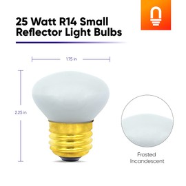 lumenivo 25 Watt R14 Small Reflector Light Bulbs - 120/130 Volt E26 Short Neck Base Replacement Frosted Incandescent Lava Lamp Flood Light Bulbs - 2500K China Cabinet Light Bulbs - 6 Pack