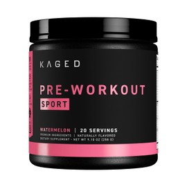 Kaged Sport Pre Workout Powder for Men & Women, Watermelon, Sport Certified, 188mg Caffeine, Nitric Oxide Supplement, Beta Alanine for Energy, Weightlifting, Cardio Endurance & Strength, 20 Servings